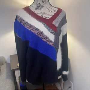 Lara Ferrante Large Vintage 1980’s style colourful vintage sweater V neck EUC